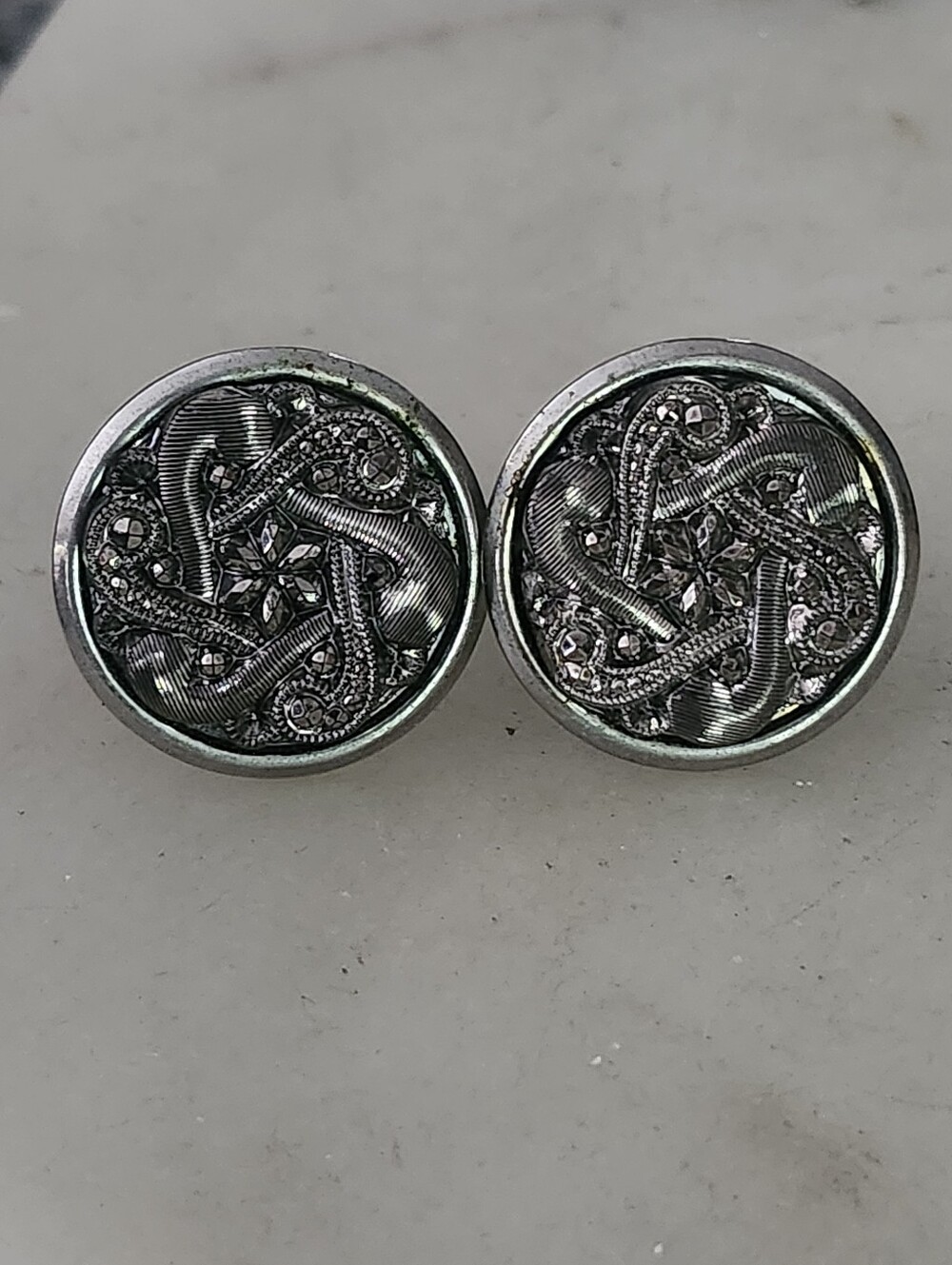 Silver-tone Ornate Marcasite Style Filigree Round Cufflinks